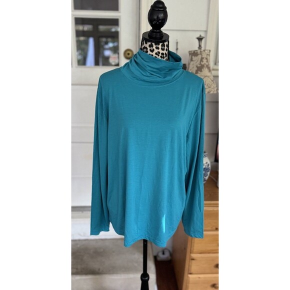 Coldwater Creek PrimaKnit Turtleneck Women’s 1X Tunic Teal Top Classic Preppy - Picture 1 of 6